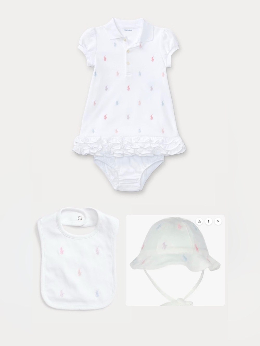 NWT Ralph Lauren Baby Girl 4-Piece Polo Dress Set - White Multi Pony 3M